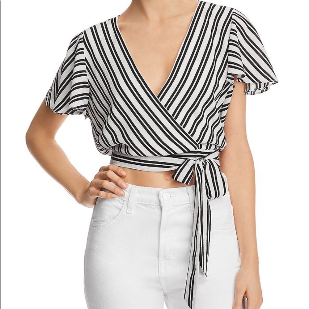 Aqua Striped crop wrap top never worn
